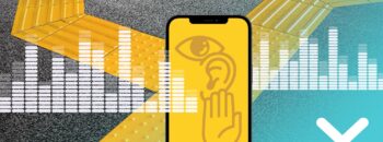 iPhone Screen zeigt ein Auge, ein Ohr und eine Hand
