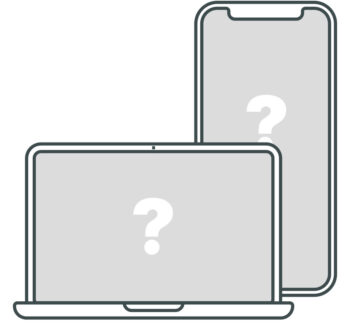 Ein Macbook und ein iPhone Screen zeigen ein Fragezeichen