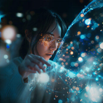Frau mit Brille im futuristischen Kosmos