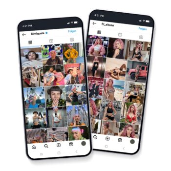 Zwei Smartphones zeigen jeweils den Instagram Feed von Influencer:innen
